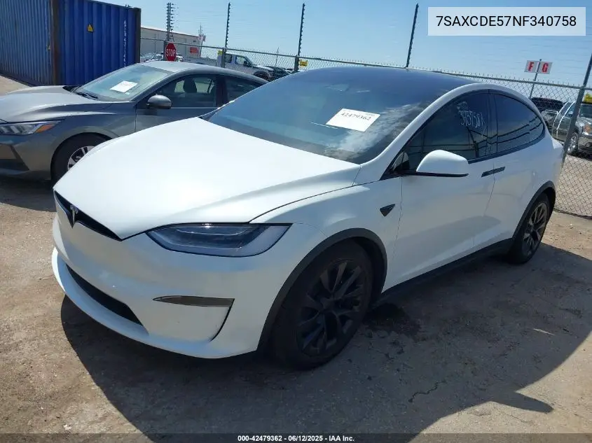 2022 Tesla Model X Dual Motor All-Wheel Drive/Plaid Tri Motor All-Wheel Drive VIN: 7SAXCDE57NF340758 Lot: 42479362