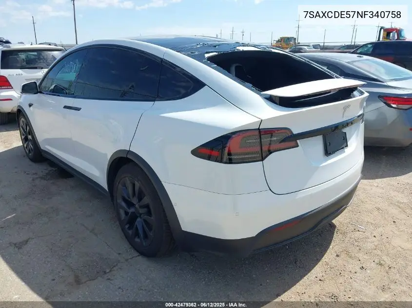 2022 Tesla Model X Dual Motor All-Wheel Drive/Plaid Tri Motor All-Wheel Drive VIN: 7SAXCDE57NF340758 Lot: 42479362