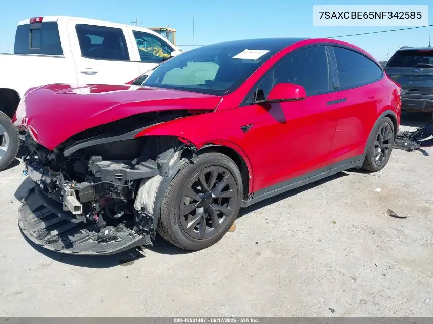 2022 Tesla Model X Plaid Tri Motor All-Wheel Drive VIN: 7SAXCBE65NF342585 Lot: 42531487
