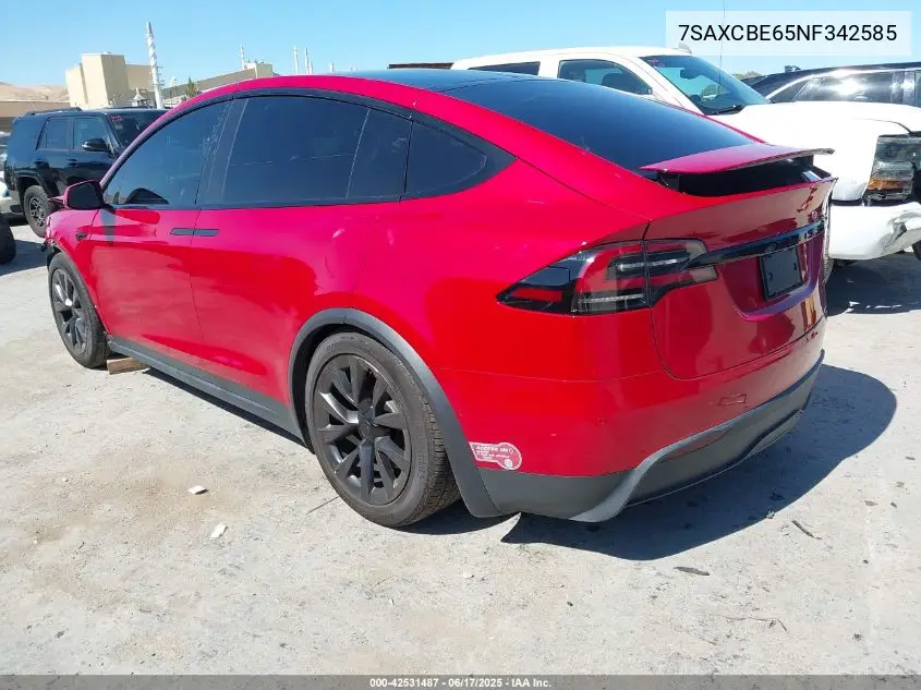 2022 Tesla Model X Plaid Tri Motor All-Wheel Drive VIN: 7SAXCBE65NF342585 Lot: 42531487