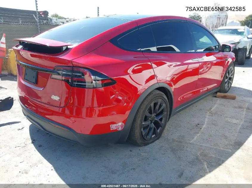 2022 Tesla Model X Plaid Tri Motor All-Wheel Drive VIN: 7SAXCBE65NF342585 Lot: 42531487