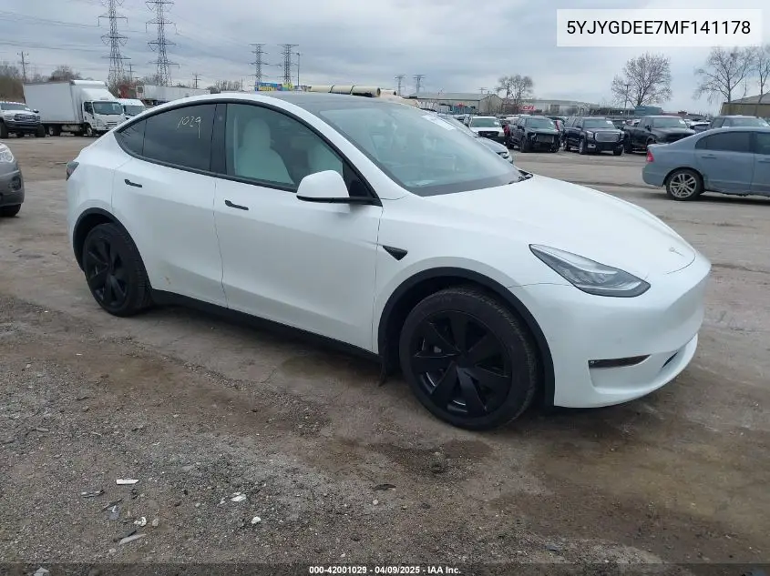 2021 Tesla Model Y Long Range Dual Motor All-Wheel Drive VIN: 5YJYGDEE7MF141178 Lot: 42001029