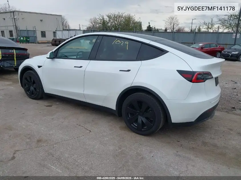 2021 Tesla Model Y Long Range Dual Motor All-Wheel Drive VIN: 5YJYGDEE7MF141178 Lot: 42001029