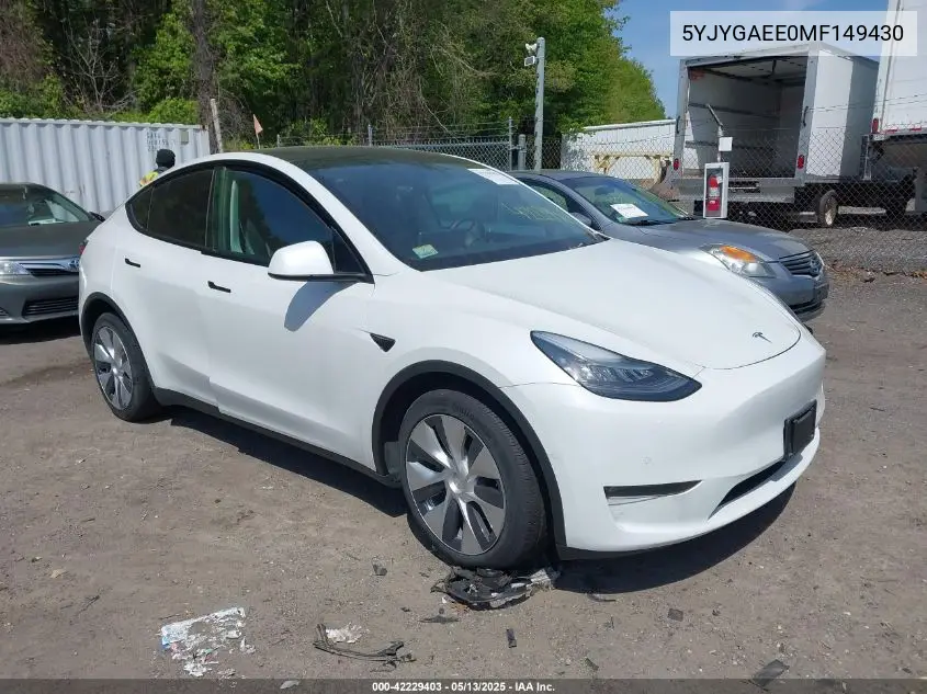 2021 Tesla Model Y Long Range Dual Motor All-Wheel Drive VIN: 5YJYGAEE0MF149430 Lot: 42229403