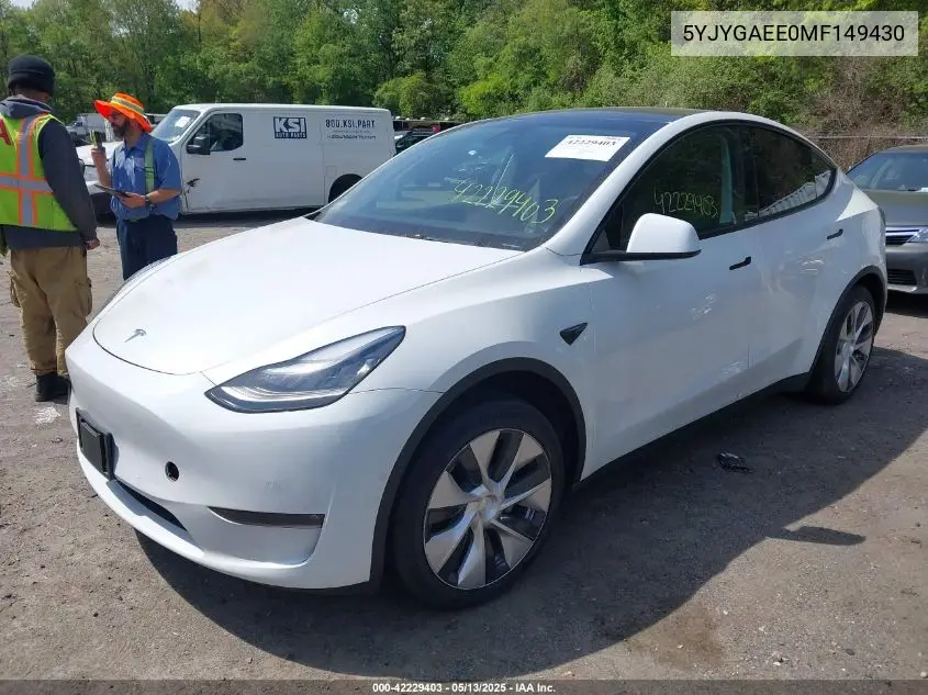 2021 Tesla Model Y Long Range Dual Motor All-Wheel Drive VIN: 5YJYGAEE0MF149430 Lot: 42229403