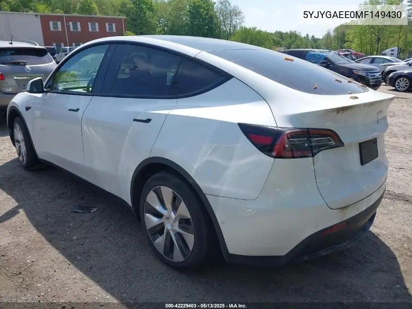 2021 Tesla Model Y Long Range Dual Motor All-Wheel Drive VIN: 5YJYGAEE0MF149430 Lot: 42229403