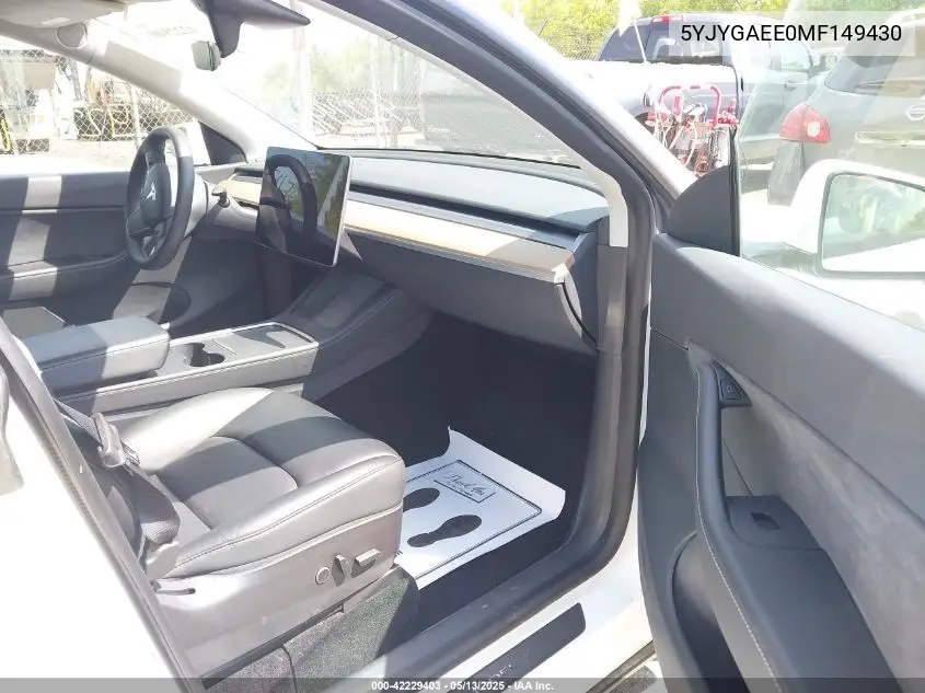 2021 Tesla Model Y Long Range Dual Motor All-Wheel Drive VIN: 5YJYGAEE0MF149430 Lot: 42229403