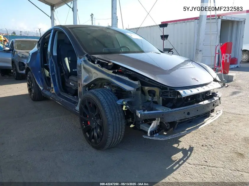 2021 Tesla Model Y Long Range Dual Motor All-Wheel Drive VIN: 5YJYGDEE0MF232583 Lot: 42247250