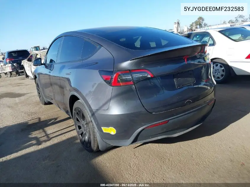 2021 Tesla Model Y Long Range Dual Motor All-Wheel Drive VIN: 5YJYGDEE0MF232583 Lot: 42247250