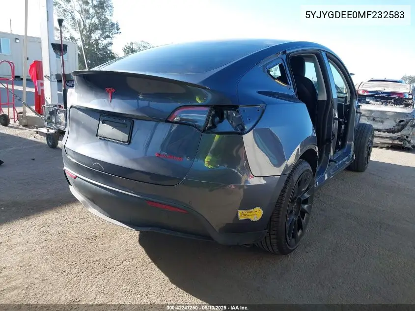 2021 Tesla Model Y Long Range Dual Motor All-Wheel Drive VIN: 5YJYGDEE0MF232583 Lot: 42247250