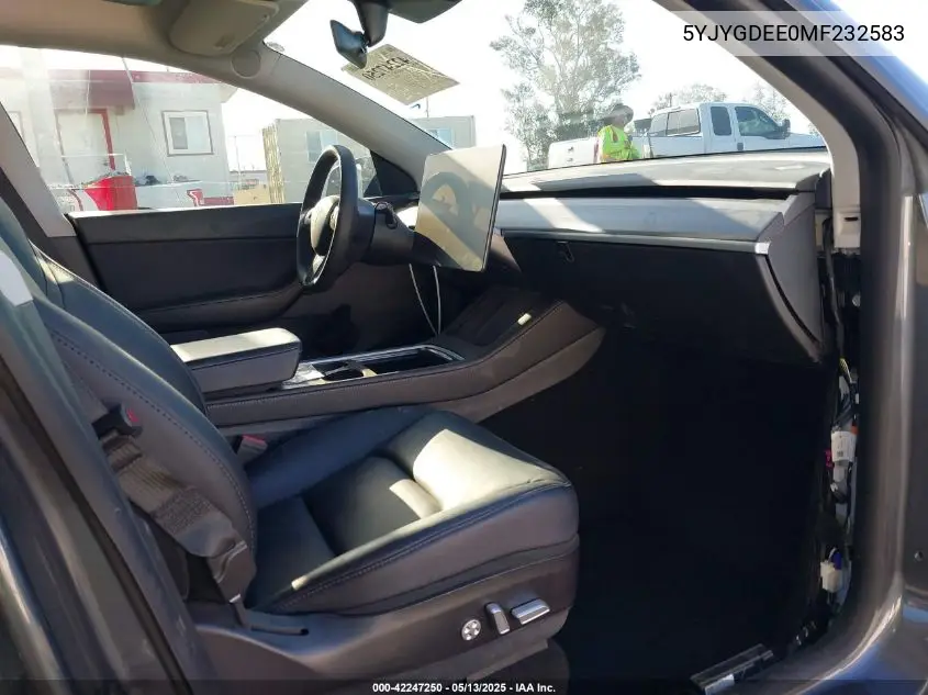 2021 Tesla Model Y Long Range Dual Motor All-Wheel Drive VIN: 5YJYGDEE0MF232583 Lot: 42247250