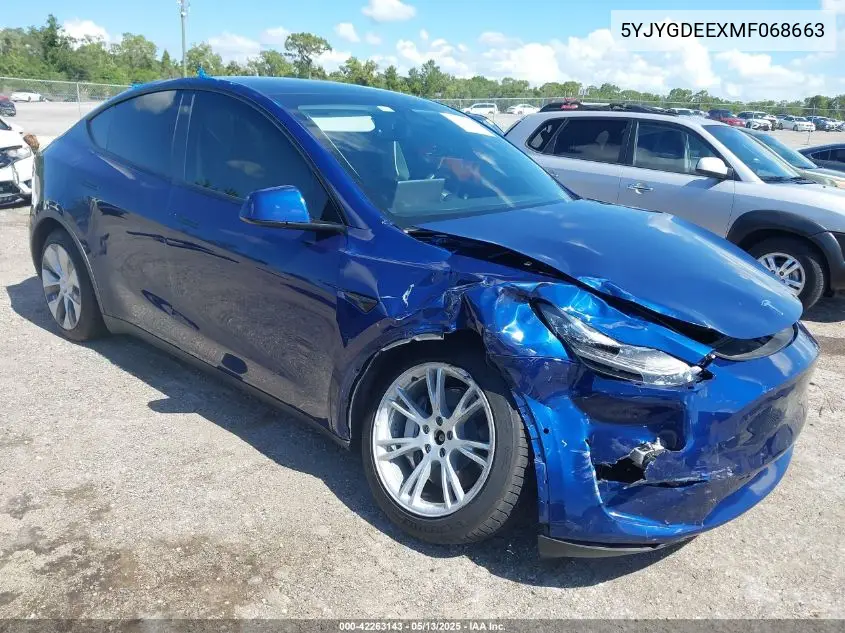 2021 Tesla Model Y Long Range Dual Motor All-Wheel Drive VIN: 5YJYGDEEXMF068663 Lot: 42263143
