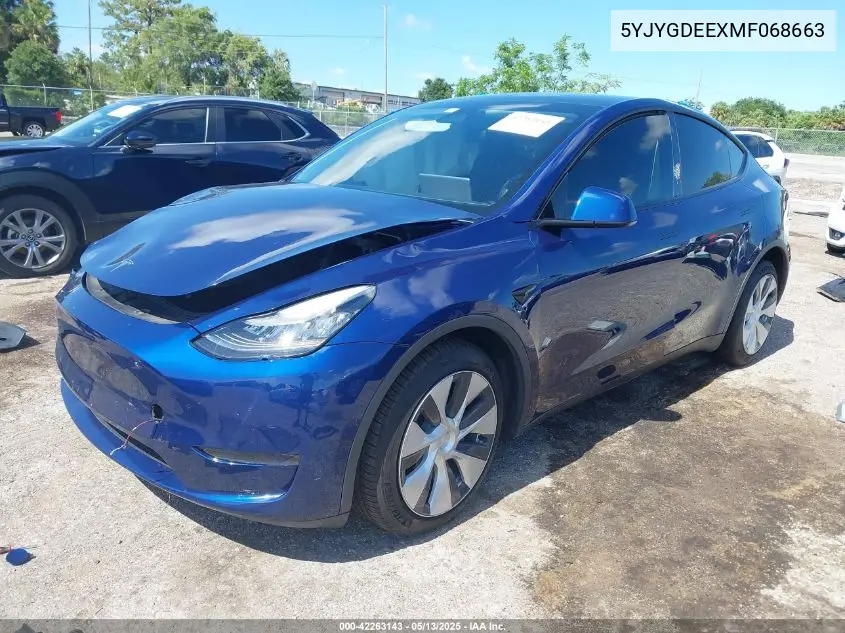 2021 Tesla Model Y Long Range Dual Motor All-Wheel Drive VIN: 5YJYGDEEXMF068663 Lot: 42263143