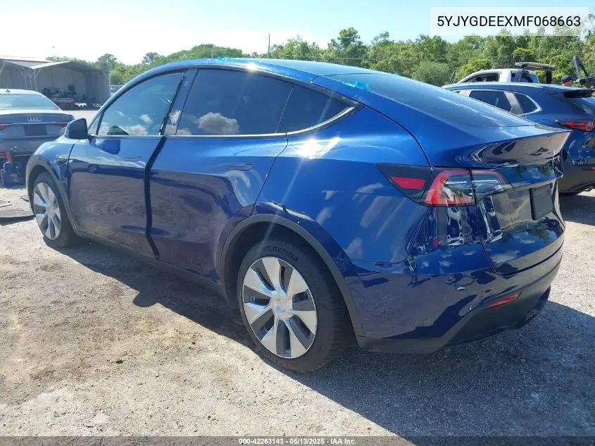 2021 Tesla Model Y Long Range Dual Motor All-Wheel Drive VIN: 5YJYGDEEXMF068663 Lot: 42263143
