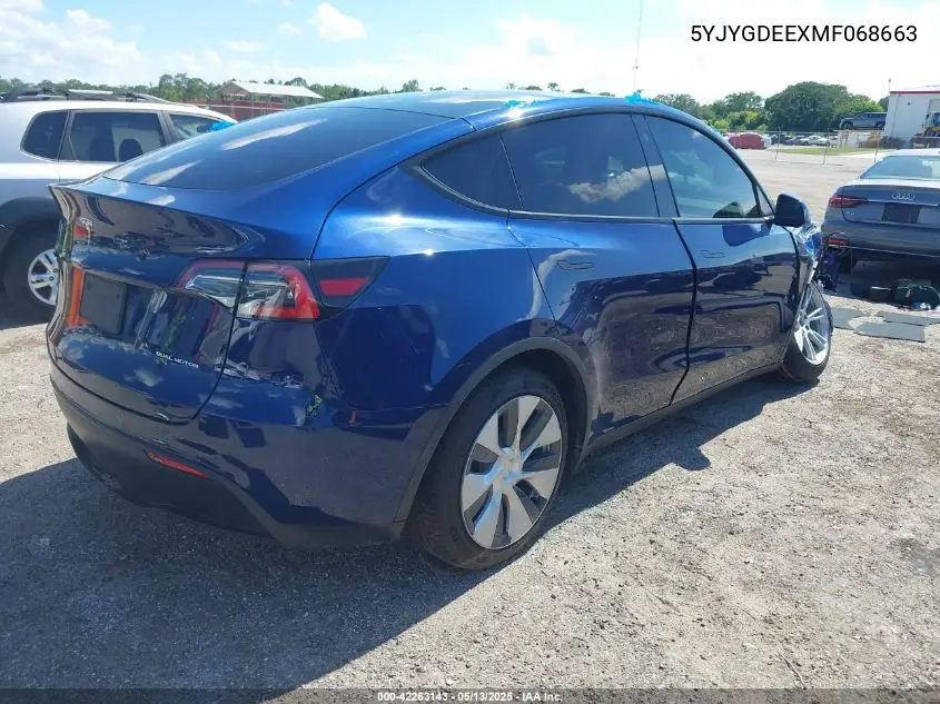 2021 Tesla Model Y Long Range Dual Motor All-Wheel Drive VIN: 5YJYGDEEXMF068663 Lot: 42263143
