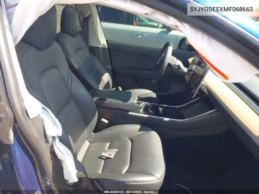 2021 Tesla Model Y Long Range Dual Motor All-Wheel Drive VIN: 5YJYGDEEXMF068663 Lot: 42263143