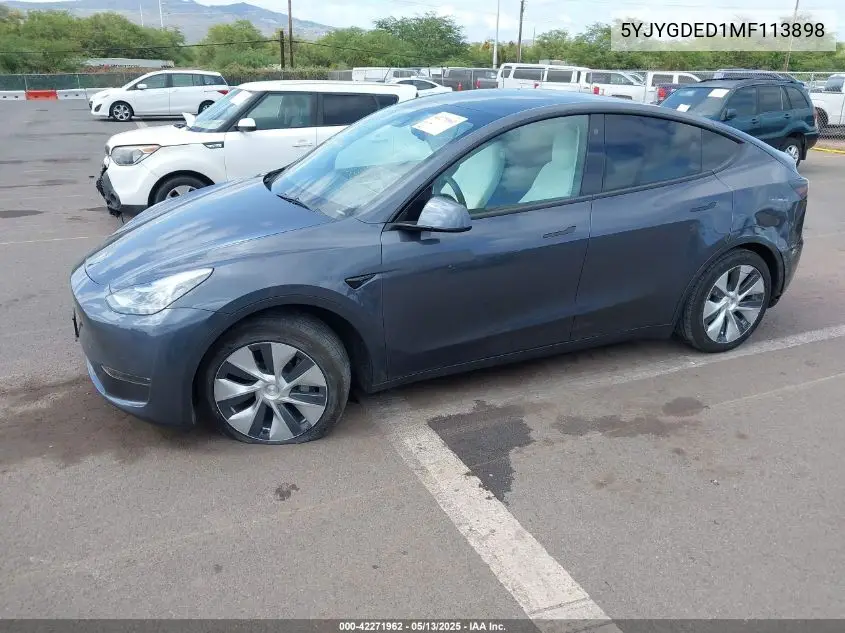 2021 Tesla Model Y Standard Range Rear-Wheel Drive VIN: 5YJYGDED1MF113898 Lot: 42271962