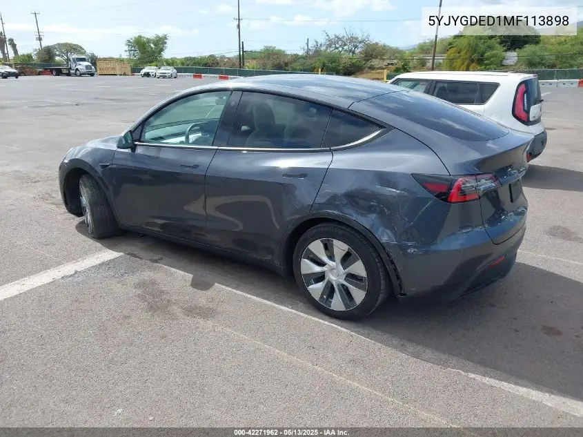 2021 Tesla Model Y Standard Range Rear-Wheel Drive VIN: 5YJYGDED1MF113898 Lot: 42271962