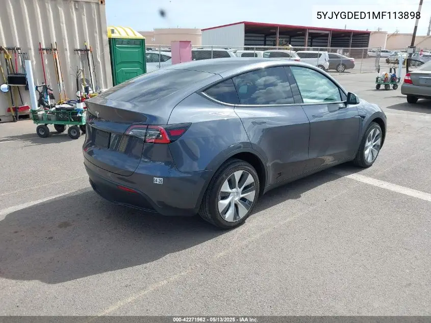 2021 Tesla Model Y Standard Range Rear-Wheel Drive VIN: 5YJYGDED1MF113898 Lot: 42271962