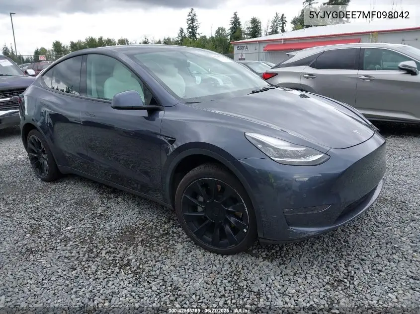 2021 Tesla Model Y Long Range Dual Motor All-Wheel Drive VIN: 5YJYGDEE7MF098042 Lot: 42585785