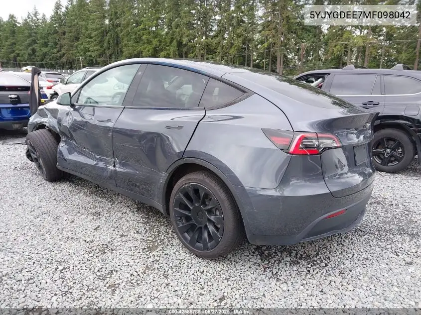 2021 Tesla Model Y Long Range Dual Motor All-Wheel Drive VIN: 5YJYGDEE7MF098042 Lot: 42585785