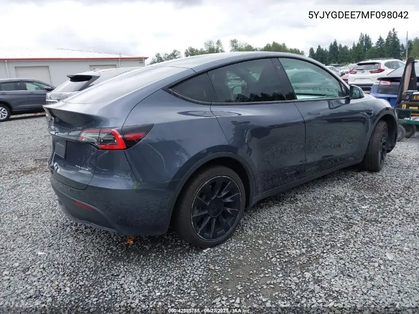 2021 Tesla Model Y Long Range Dual Motor All-Wheel Drive VIN: 5YJYGDEE7MF098042 Lot: 42585785