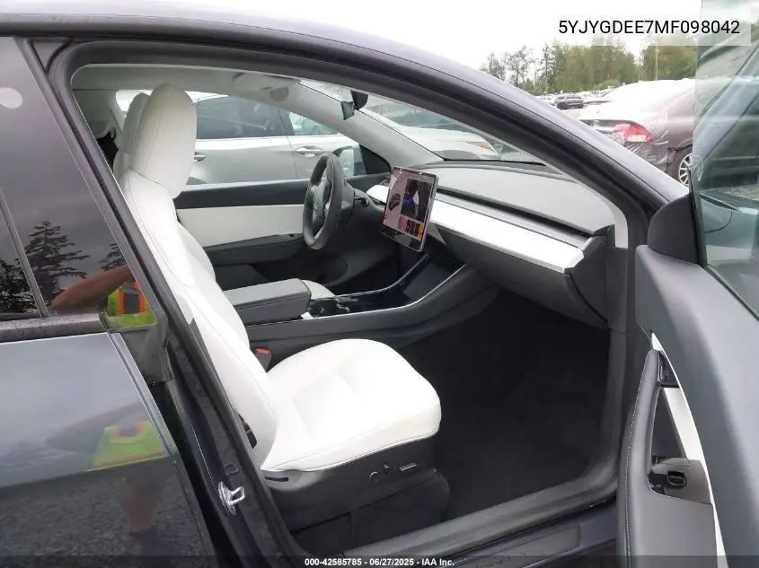 2021 Tesla Model Y Long Range Dual Motor All-Wheel Drive VIN: 5YJYGDEE7MF098042 Lot: 42585785