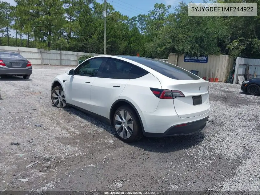 2021 Tesla Model Y Long Range Dual Motor All-Wheel Drive VIN: 5YJYGDEE1MF244922 Lot: 42596898