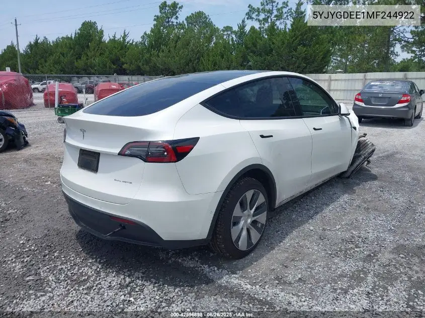 2021 Tesla Model Y Long Range Dual Motor All-Wheel Drive VIN: 5YJYGDEE1MF244922 Lot: 42596898