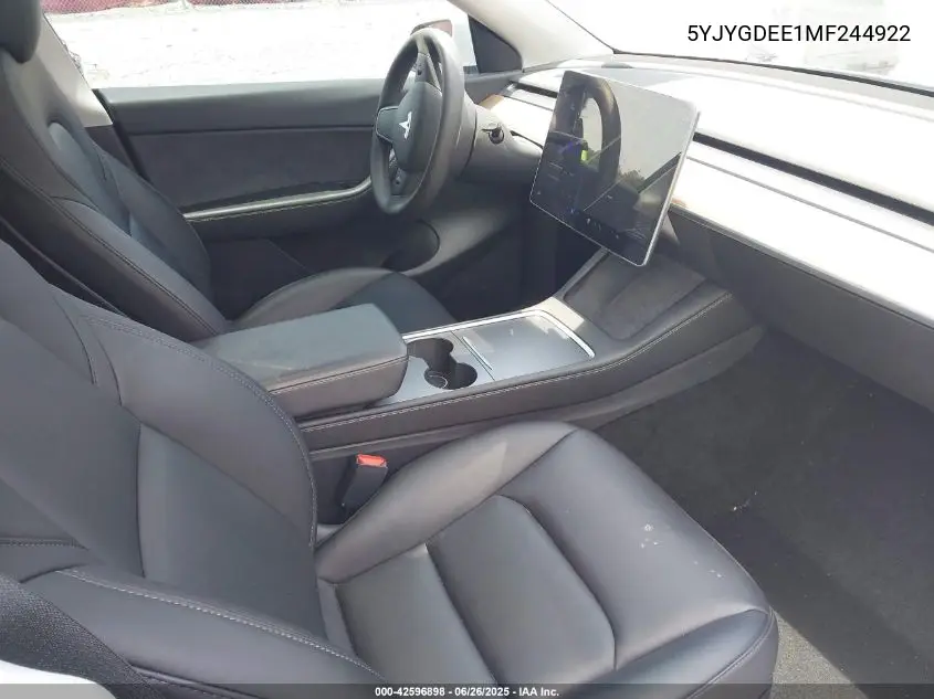 2021 Tesla Model Y Long Range Dual Motor All-Wheel Drive VIN: 5YJYGDEE1MF244922 Lot: 42596898