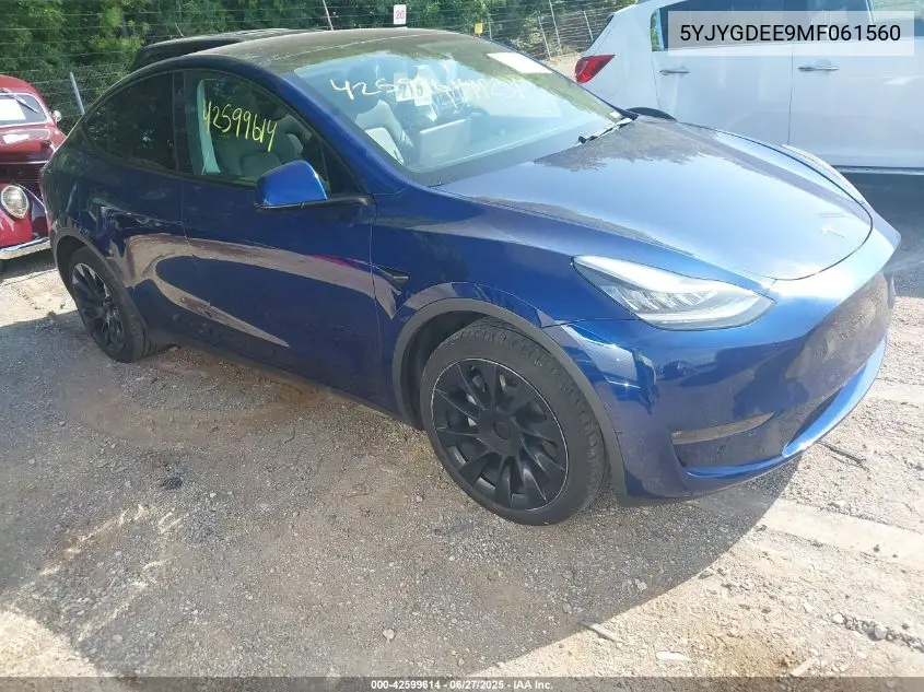 2021 Tesla Model Y Long Range Dual Motor All-Wheel Drive VIN: 5YJYGDEE9MF061560 Lot: 42599614