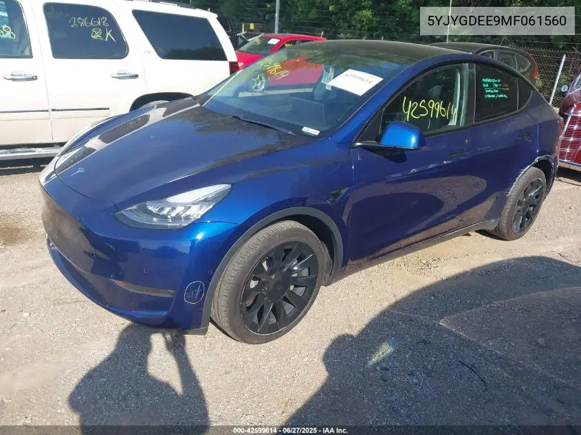 2021 Tesla Model Y Long Range Dual Motor All-Wheel Drive VIN: 5YJYGDEE9MF061560 Lot: 42599614