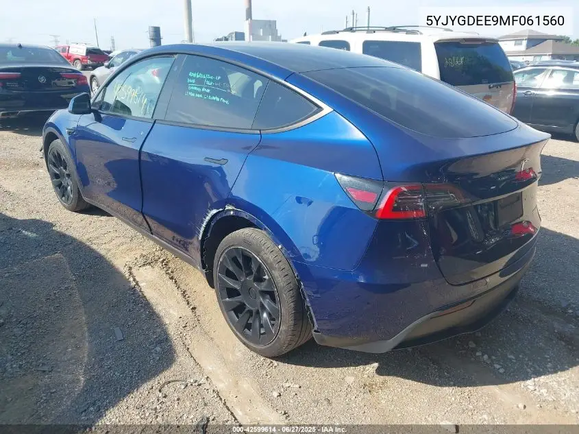 2021 Tesla Model Y Long Range Dual Motor All-Wheel Drive VIN: 5YJYGDEE9MF061560 Lot: 42599614