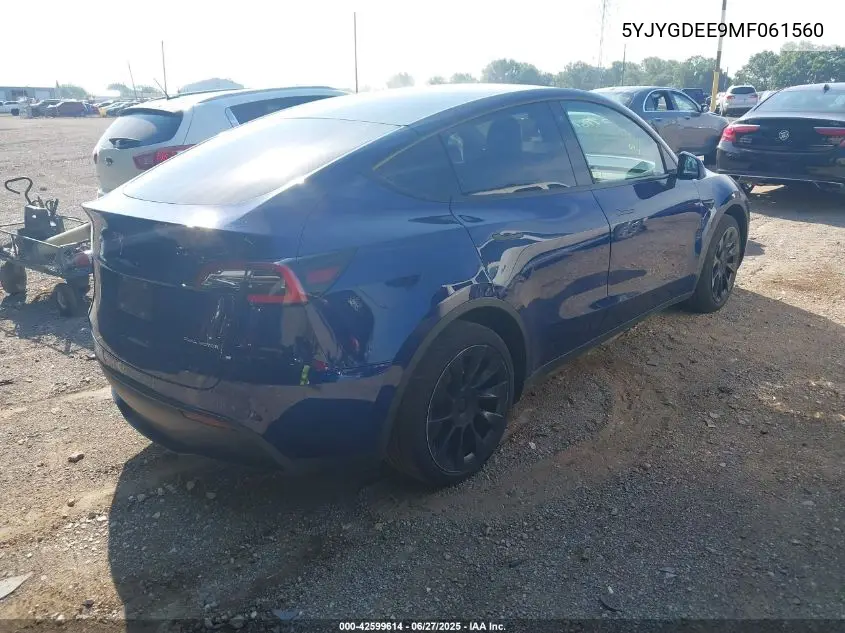 2021 Tesla Model Y Long Range Dual Motor All-Wheel Drive VIN: 5YJYGDEE9MF061560 Lot: 42599614