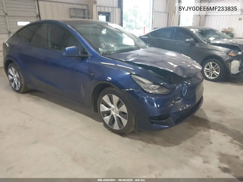 2021 Tesla Model Y Long Range Dual Motor All-Wheel Drive VIN: 5YJYGDEE6MF233835 Lot: 42604901
