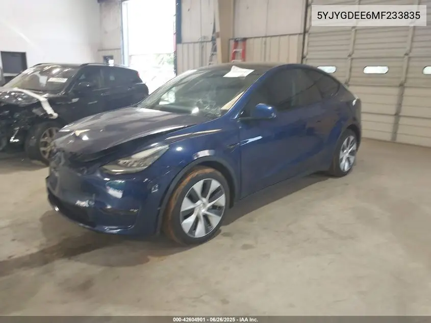 2021 Tesla Model Y Long Range Dual Motor All-Wheel Drive VIN: 5YJYGDEE6MF233835 Lot: 42604901