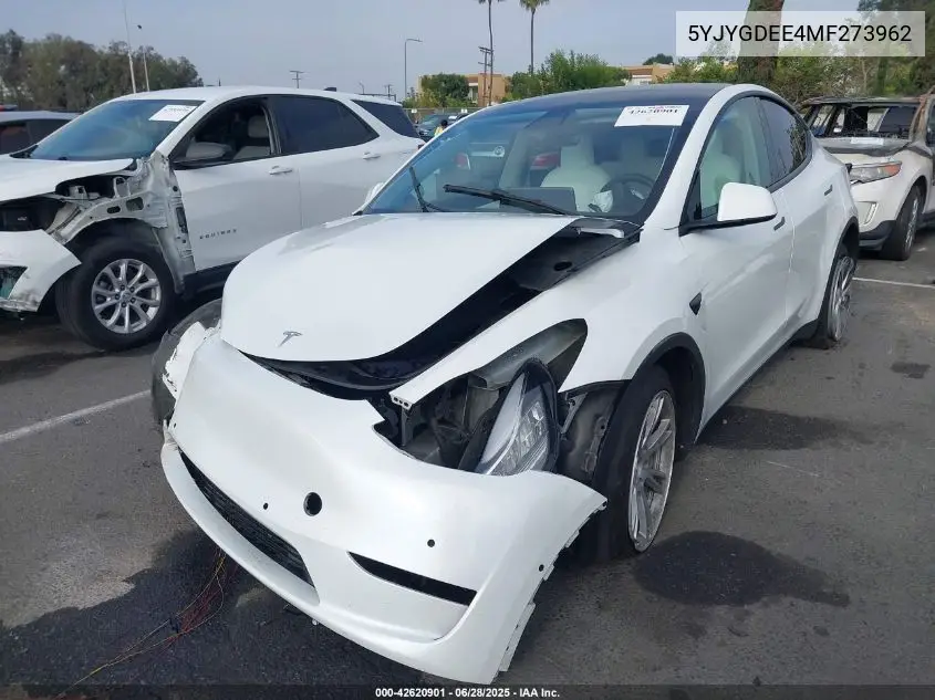 2021 Tesla Model Y Long Range Dual Motor All-Wheel Drive VIN: 5YJYGDEE4MF273962 Lot: 42620901