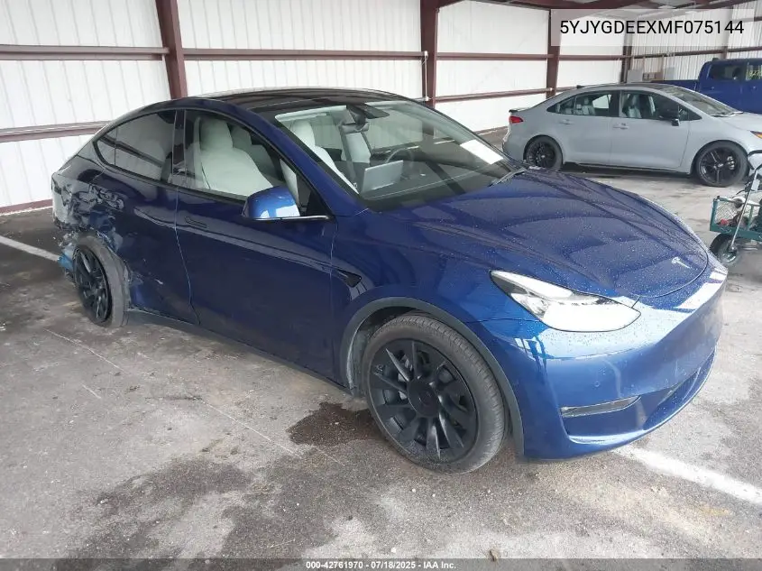 2021 Tesla Model Y Long Range Dual Motor All-Wheel Drive VIN: 5YJYGDEEXMF075144 Lot: 42761970