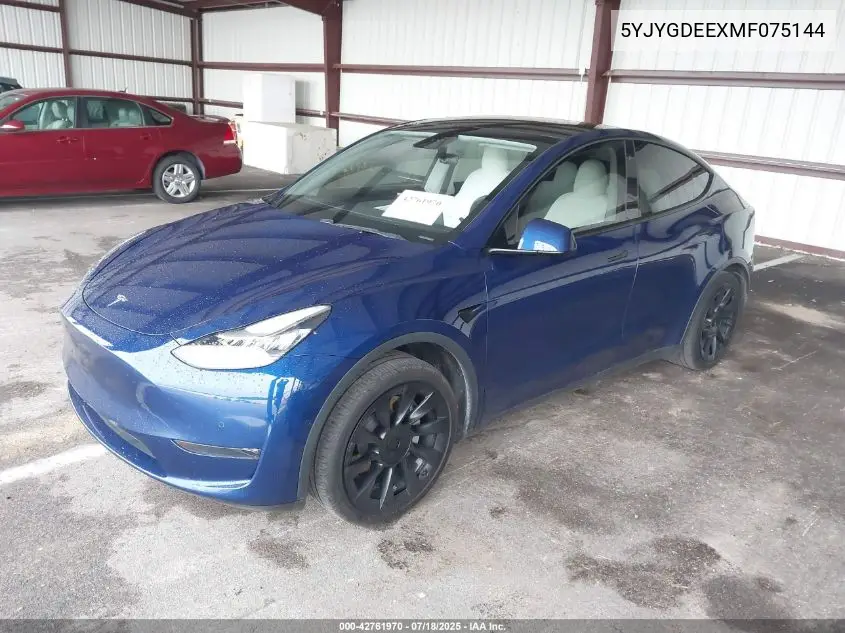 2021 Tesla Model Y Long Range Dual Motor All-Wheel Drive VIN: 5YJYGDEEXMF075144 Lot: 42761970