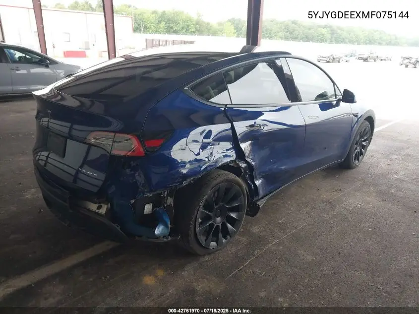 2021 Tesla Model Y Long Range Dual Motor All-Wheel Drive VIN: 5YJYGDEEXMF075144 Lot: 42761970