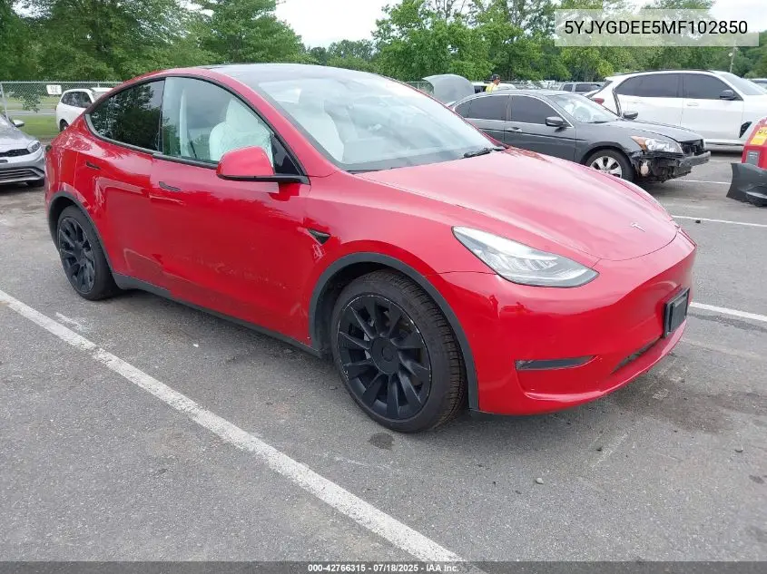 2021 Tesla Model Y Long Range Dual Motor All-Wheel Drive VIN: 5YJYGDEE5MF102850 Lot: 42766315