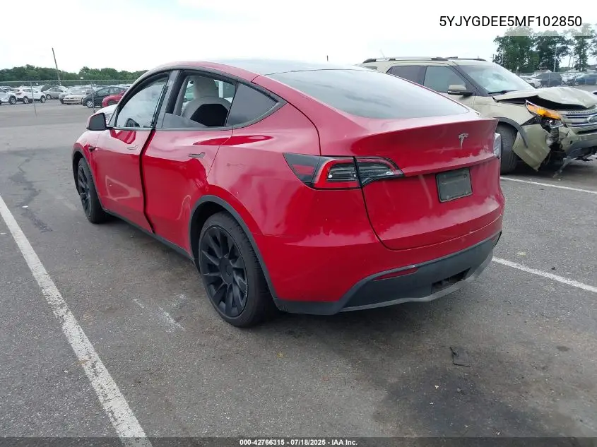 2021 Tesla Model Y Long Range Dual Motor All-Wheel Drive VIN: 5YJYGDEE5MF102850 Lot: 42766315
