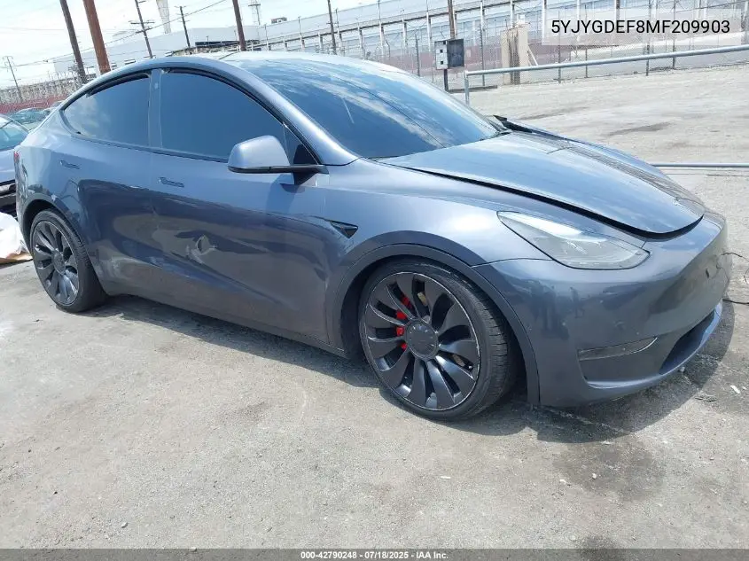2021 Tesla Model Y Performance Dual Motor All-Wheel Drive VIN: 5YJYGDEF8MF209903 Lot: 42790248