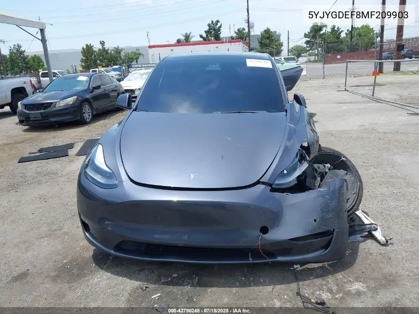 2021 Tesla Model Y Performance Dual Motor All-Wheel Drive VIN: 5YJYGDEF8MF209903 Lot: 42790248