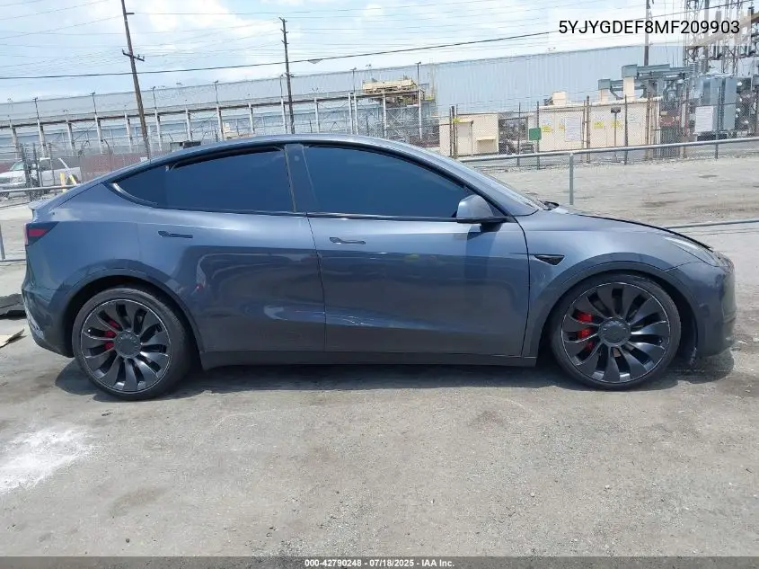 2021 Tesla Model Y Performance Dual Motor All-Wheel Drive VIN: 5YJYGDEF8MF209903 Lot: 42790248