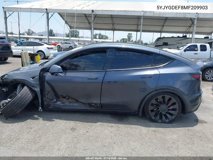 2021 Tesla Model Y Performance Dual Motor All-Wheel Drive VIN: 5YJYGDEF8MF209903 Lot: 42790248