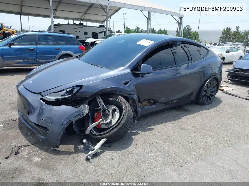 2021 Tesla Model Y Performance Dual Motor All-Wheel Drive VIN: 5YJYGDEF8MF209903 Lot: 42790248