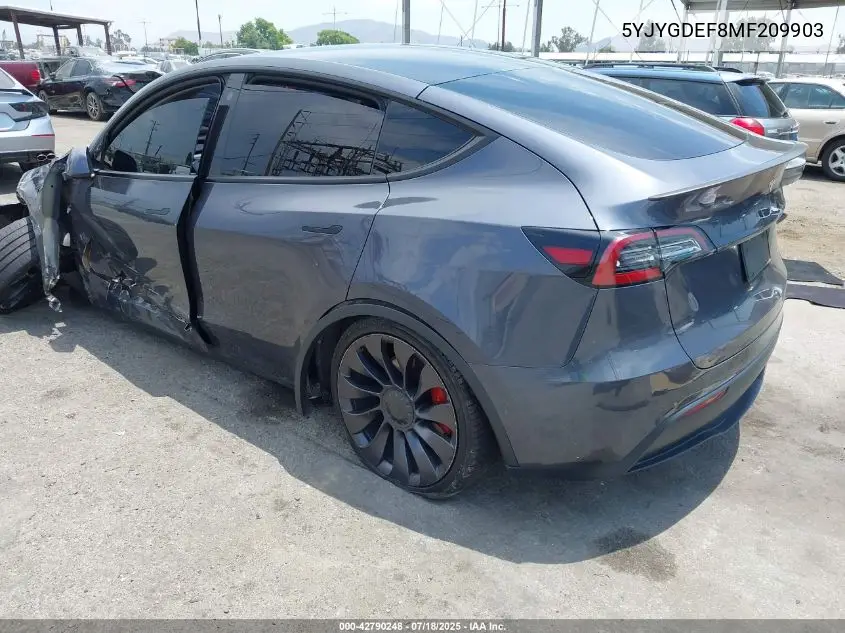 2021 Tesla Model Y Performance Dual Motor All-Wheel Drive VIN: 5YJYGDEF8MF209903 Lot: 42790248