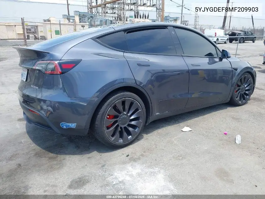 2021 Tesla Model Y Performance Dual Motor All-Wheel Drive VIN: 5YJYGDEF8MF209903 Lot: 42790248