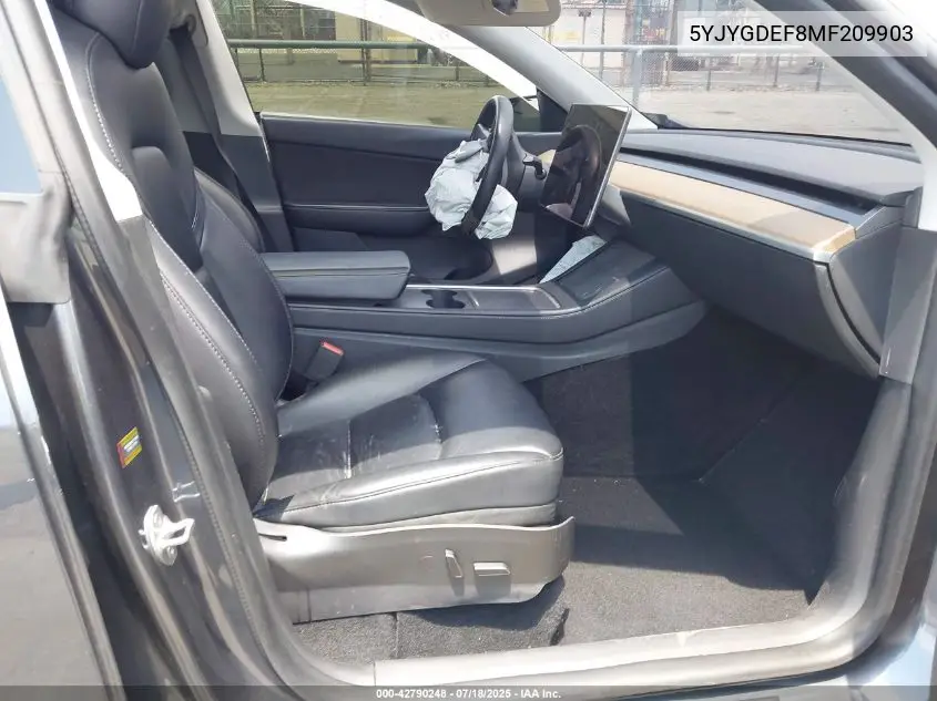 2021 Tesla Model Y Performance Dual Motor All-Wheel Drive VIN: 5YJYGDEF8MF209903 Lot: 42790248